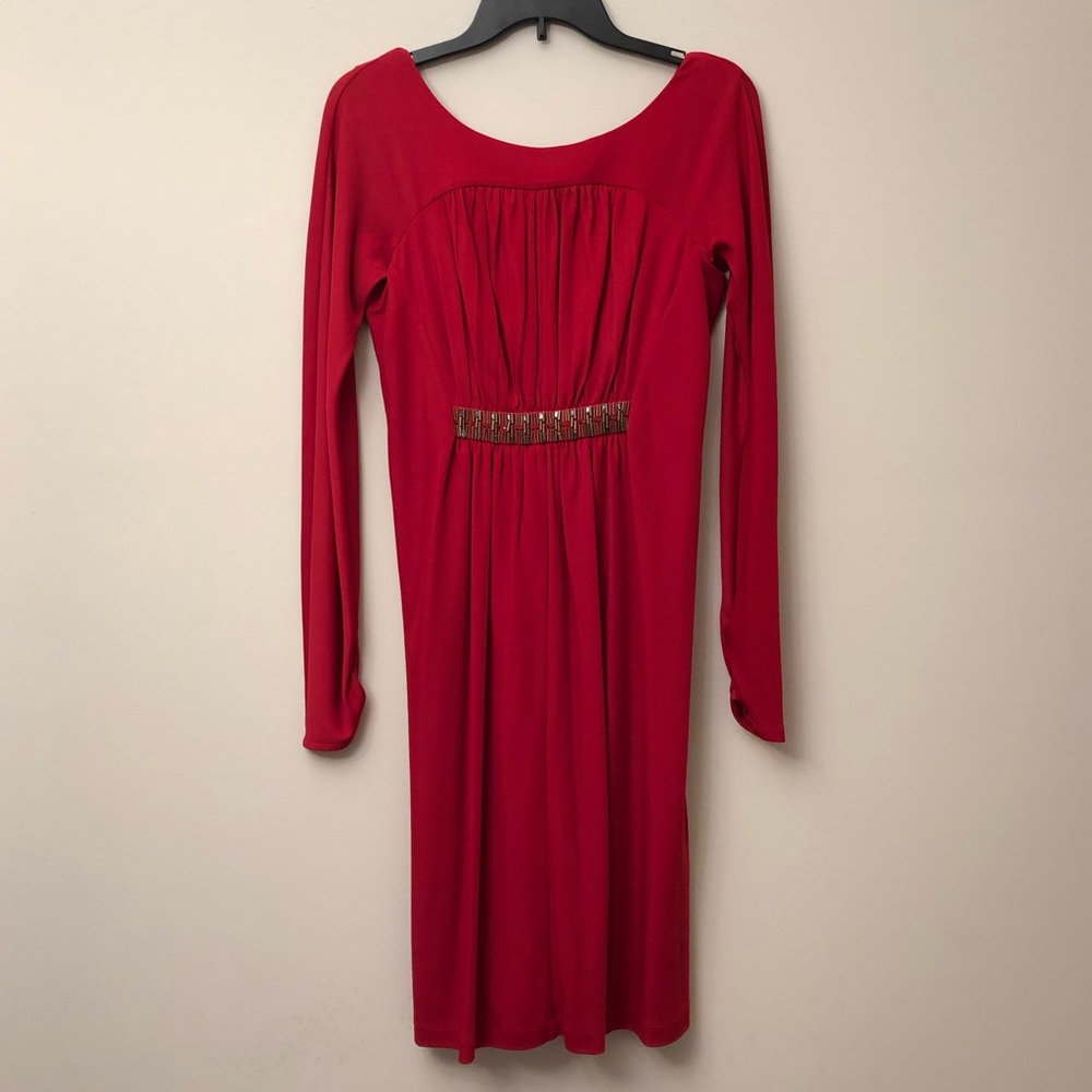 Red BCBG Event Dress Long Sleeve Low Cut Back